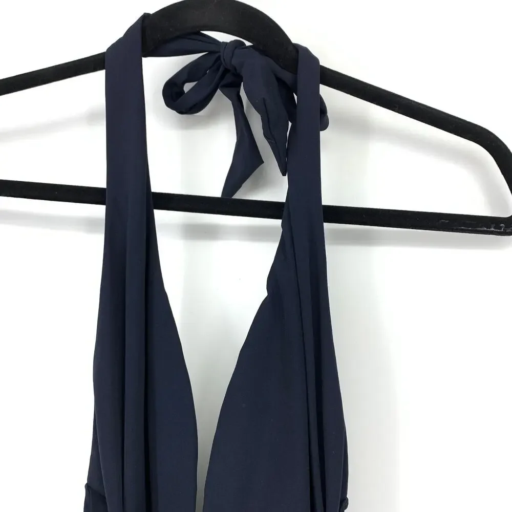 JETS Australia Halter Neck One Piece Swimsuit Womens US Sz 8 Ruched Belt Navy